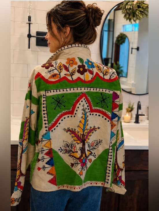 Sandy Starkman Jackets & Blazers - Rare Vintage Sandy Starkman Hand Painted Embroider Boho Art Jacket Statement XL